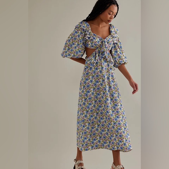 ✨ Anthropologie Puff-Sleeve Cutout Dress Sz 12 - Picture 7 of 8